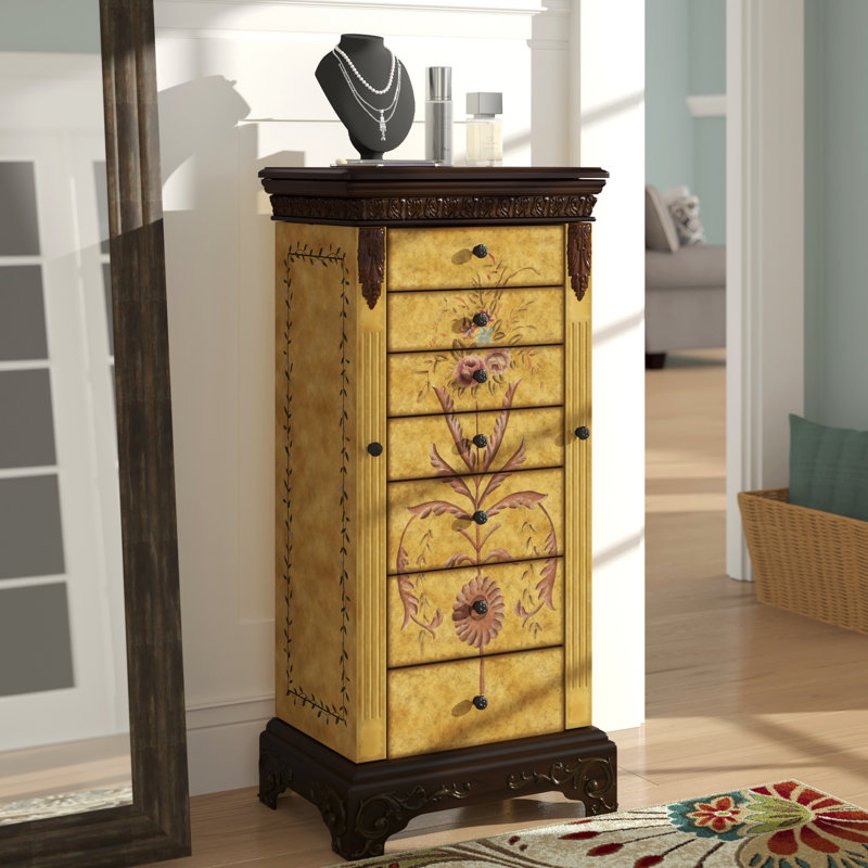 Astoria Grand Belfast Antique Parchment Hand Painted Jewelry Armoire